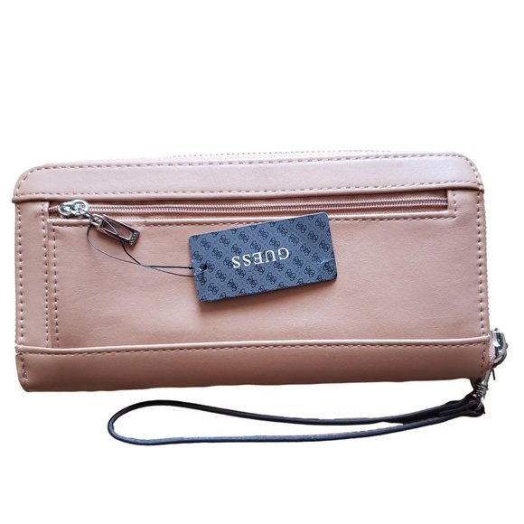 WOMEN'S TAN PU LEATHER GUESS CLUTCH Zip Around WALLET NEW WRISTLET - Picture 2 of 6